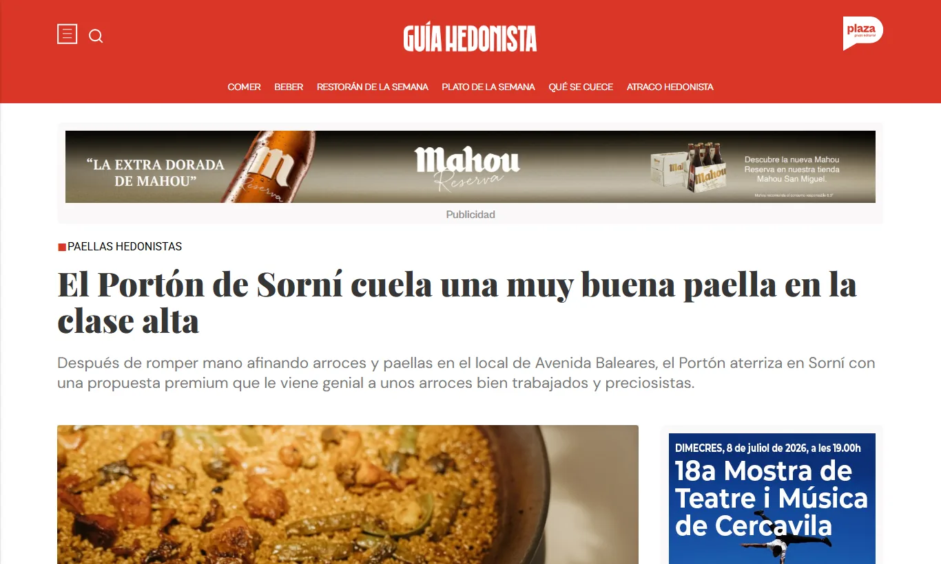 Artículo de Guía Hedonista sobre El Portón de Sorní