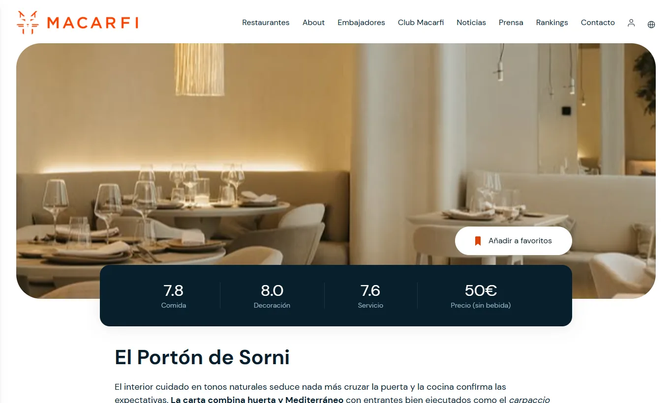 Ficha de El Portón de Sorní en Guía Macarfi