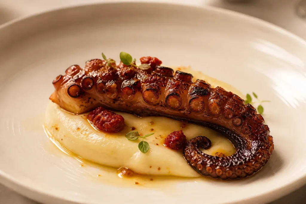 Pulpo con parmentier y sobrasada de buey: mar y montaña en Valencia
